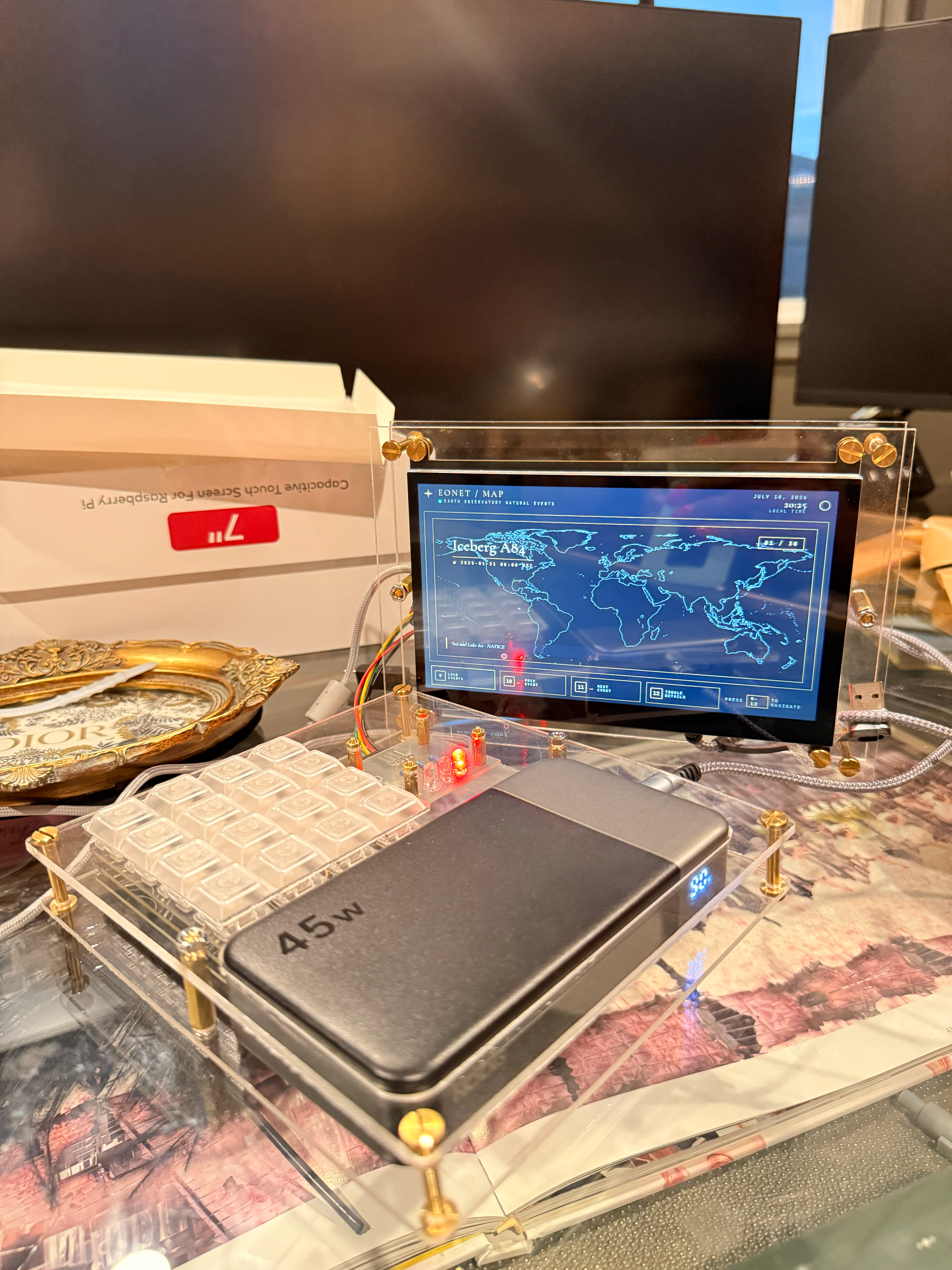 The Raspberry Pi-powered cyber deck, on a desk.